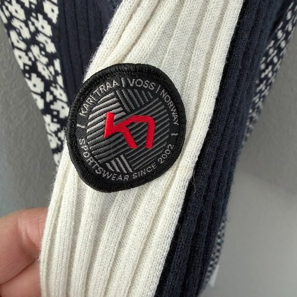 KARI TRAA Smekker Navy White Knit Long Sleeve Zip Turtleneck Sweater Small - Picture 12 of 14